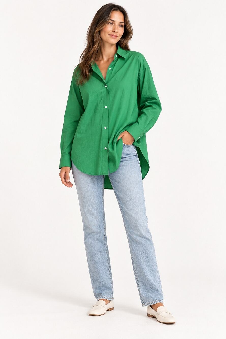 SNDYS NWT Green Oversized Longline Button-Up Shirt Size Small